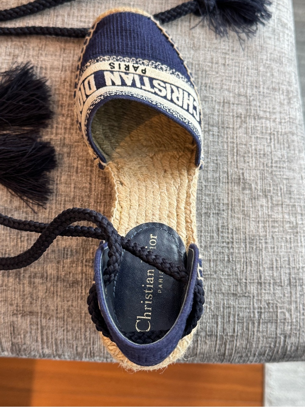 Dior Navy Canvas Espadrille Wedge Sandals with Logo Band - Picture 5 of 5